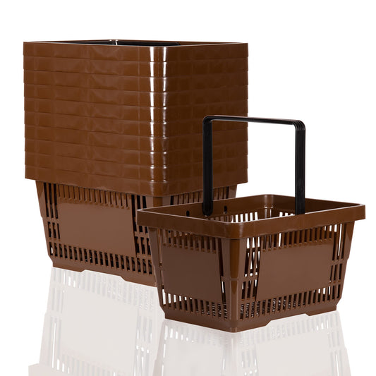 10x Shopping Basket 22l with 1 handle Plastic Basket Baskets stackable | Basket sturdy | Plastic Basket food-safe | Shopping Basket | Hand Basket holds up to 30kg (Brown)