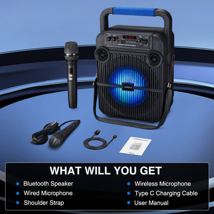 JAMELO Karaoke machine with 2 microphones, Bluetooth speaker with light effects, PA system supports TF card/USB/AUX IN, karaoke machine system for party/meeting/wedding/home KTV gift.