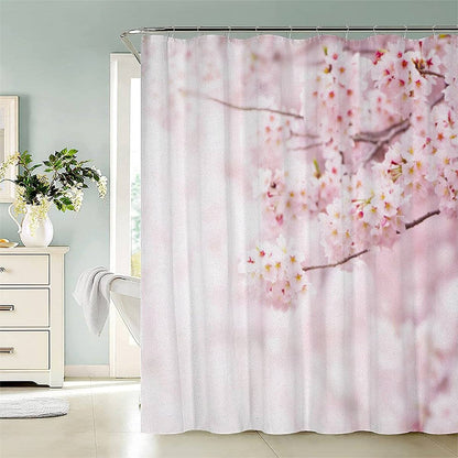 Shower curtain 240x200 Pink Sakura Anti-Mold Waterproof Extra Long Shower Curtains with 12 Shower Curtain Rings Flower 3D Design Bath Curtain for Bathtub Bathroom