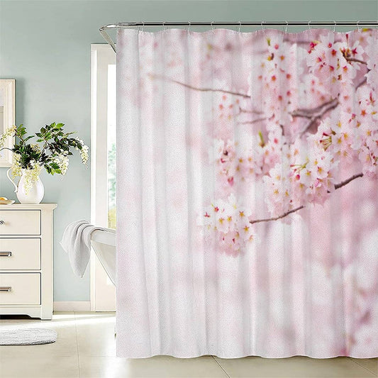 Shower curtain 240x200 Pink Sakura Anti-Mold Waterproof Extra Long Shower Curtains with 12 Shower Curtain Rings Flower 3D Design Bath Curtain for Bathtub Bathroom