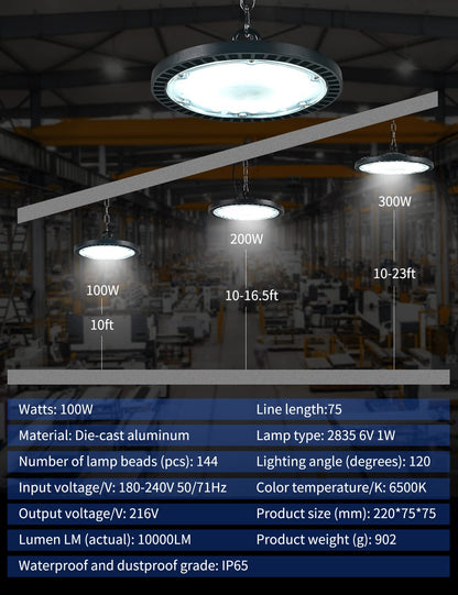 Guidance LED UFO Industrial Lamp, 100W LED High Bay Light Super Bright 10000LM Warehouse Lighting Led, IP65 Waterproof 6000-6500K Cool White LED Workshop Lighting for Garage Factory (1pcs, 100W)