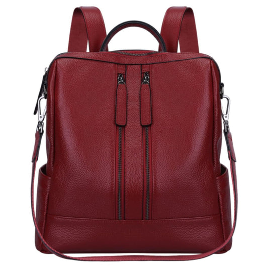 S-ZONE Women's 3-Way Backpack 2 in 1 Handbag as Leather Backpack Lightweight Soft Genuine Leather Small Casual Stylish Travel Backpack School Bag Backpack Daypack School Bag School Backpacks