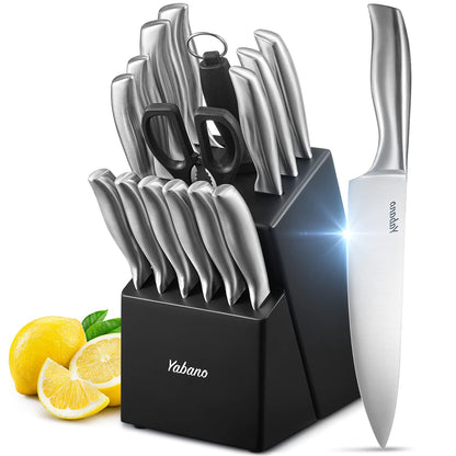Yabano Knife Block Professional Knife Set, 16-Piece Stainless Steel Kitchen Knife Set with Wood Block, Knife Set, Knife, Black