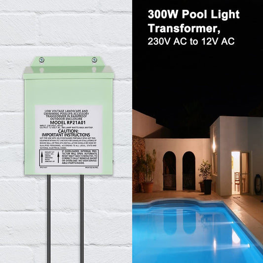 COOLWEST LED Driver 12V 300W, LED Transformer 230V to 12V AC for low voltage pool lighting, spotlights, spa, LED strips, indoor/outdoor, (Green)