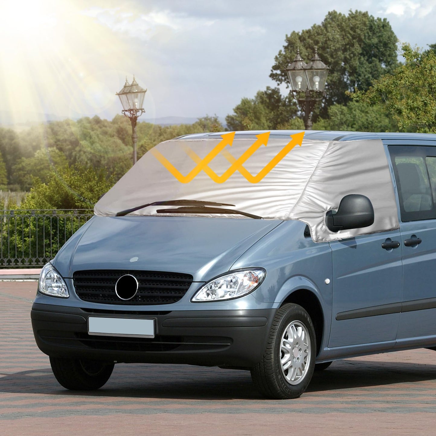Opaltool External Thermo Windshield Cover for Mercedes-Benz Viano/Vito W639 2003-2014, Luxury Silver Wrap, Foldable Front Windshield Cover Winter Summer Windshield Frost Protection Cover