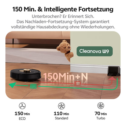 Vexilar W9 Vacuum Robot with mopping function, 5000Pa suction robot with LiDAR navigation, 3-in-1 vacuum and mop robot, 150 min max, 15 no-go zones, app control, ideal for pet hair and carpet.