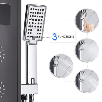 Black LED Multifunction Shower Panel with Stainless Steel Corner Mount Rain Shower Column Bathtub Faucet Shower System Shower Set No Battery Shower Fixture Set Hevenaov