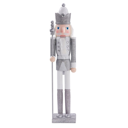THE TWIDDLERS Large Wooden Christmas Nutcracker Figures (White & Silver), XL 50cm - Traditional Christmas Decoration