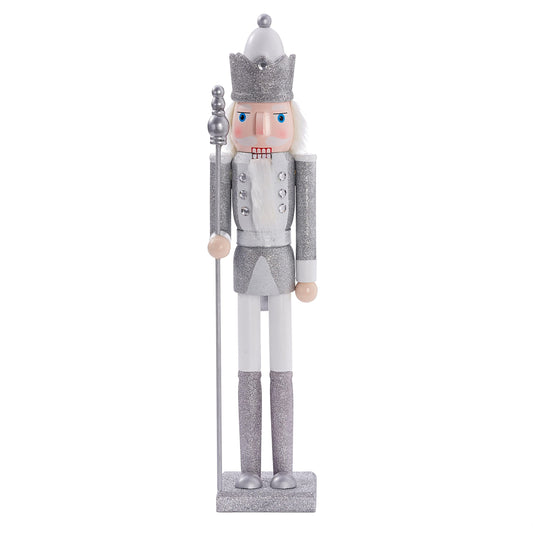 THE TWIDDLERS Large Wooden Christmas Nutcracker Figures (White & Silver), XL 50cm - Traditional Christmas Decoration