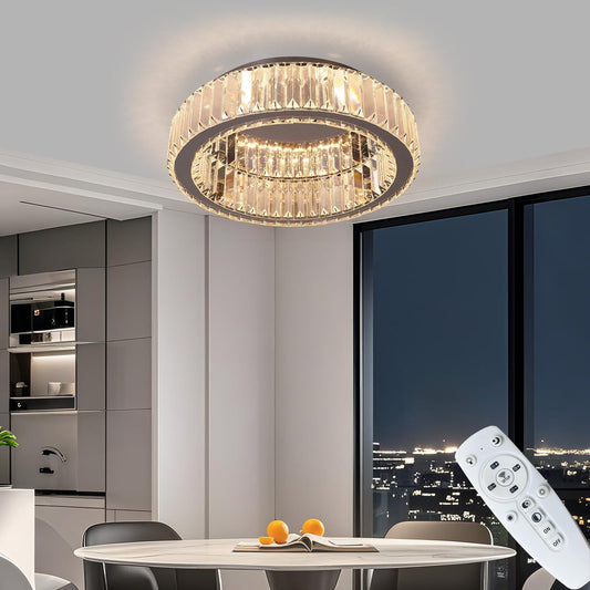 Vinilky Modern Crystal Chandelier, LED Crystal Ceiling Light with Remote Control Dimmable Socket Ceiling Lamp for Living Room, Bedroom, Kitchen, Entryway, Hallway
