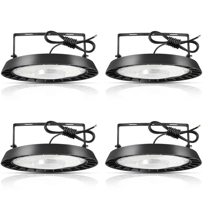 UFO LED 200W high bay light 20000LM 6500K cold white LED UFO industrial lamp IP65 waterproof high bay light for warehouse lighting, workshop lighting, factories, airports, patio, 4 pieces.