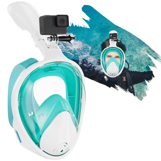 Adult Snorkel Mask Full Face, 180° Full Face Diving Mask / CO2 Safety, Anti-Fog and Anti-Leak Technology with Adjustable Head Straps, Compatible with Sports Cameras (Green, L/X)