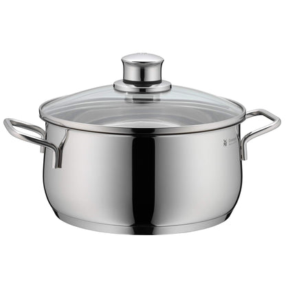 WMF Diadem Plus 5-piece Induction Cookware Set with glass lids, polished Cromargan stainless steel, induction pots set without coating.