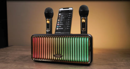 Karaoke machine for adults and kids, portable Bluetooth speakers with 2 UHF wireless microphones. Karaoke speaker PA system with LED lights for outdoor/indoor-Blue.