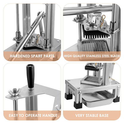 InLoveArts Professional Potato Cutter for potatoes and vegetables, with stainless steel blades in sizes 1/4 inch, 1/2 inch, 3/8 inch, and food plate.