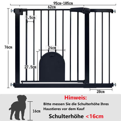 YRHome door guard without drilling stair gate stair guard for children baby gate with sliding door for dogs & cats Auto-Close 180° Two-way opening baby safety gate, 95-105 cm, Black