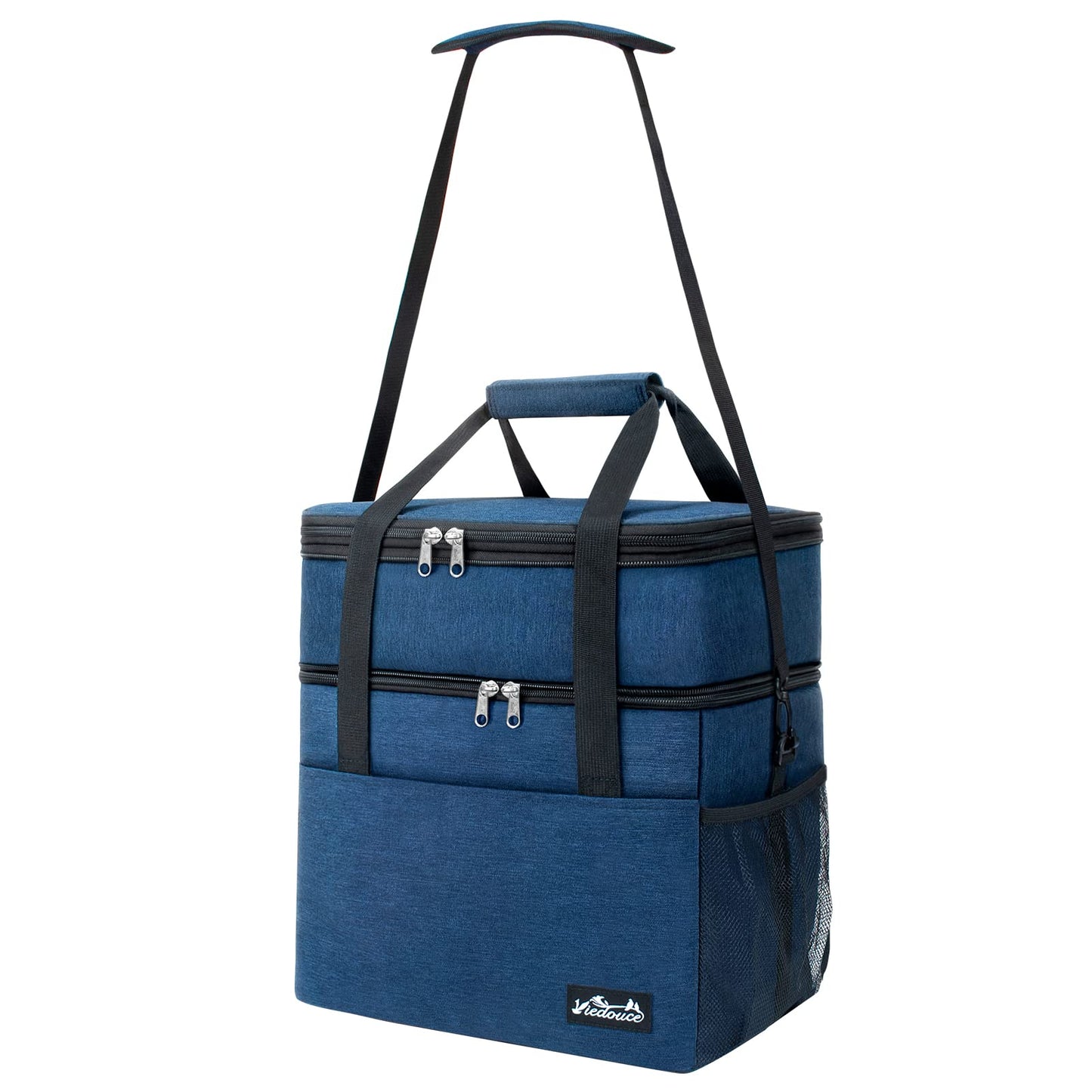 Viedouce cooler bag, expandable insulated picnic bag for men and women, double compartments waterproof leakproof lunch bag with shoulder strap beer opener for outdoor camping travel (blue, 30L)