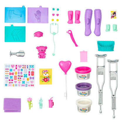 Barbie HFT68 - Get Well Hospital Playset with brunette doctor doll, 4 play areas, over 30 pieces, toy for ages 4 and up.