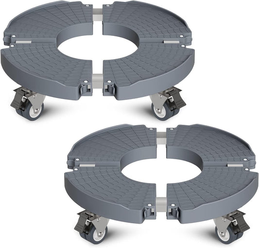 WELDUN plant roller Ø 40-54 cm, dolly 200KG load capacity, saucer flower pot with lockable casters, flower roller for outdoor indoor, 2 pack, gray
