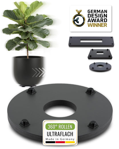 Plantwerk Plant Pot Coaster - Ultra-flat designer plant roller - Ø28cm - Square and round for all flower pots & planters - Indoor & outdoor container roller - 2 year warranty.
