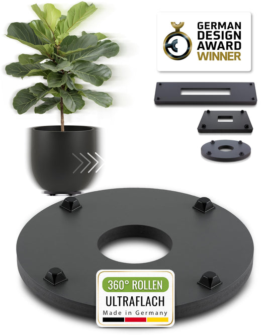 Plantwerk Plant Pot Coaster - Ultra-flat designer plant roller - Ø28cm - Square and round for all flower pots & planters - Indoor & outdoor container roller - 2 year warranty.