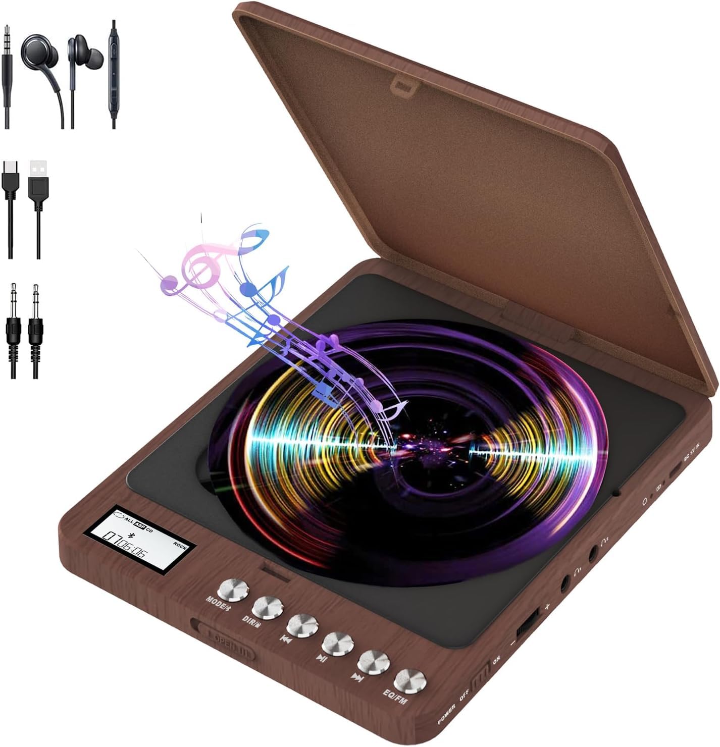 Portable CD player with speaker, CCHKFEI Rechargeable CD Player Portable Bluetooth Car FM Transmitter Discman CD Player for Car/Travel/Home Kids CD Player Portable