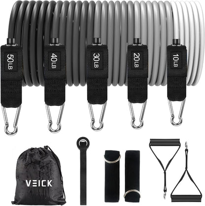 VEICK resistance bands, exercise bands, workout bands with handles for men and women (10-150 pounds, grey gradient)