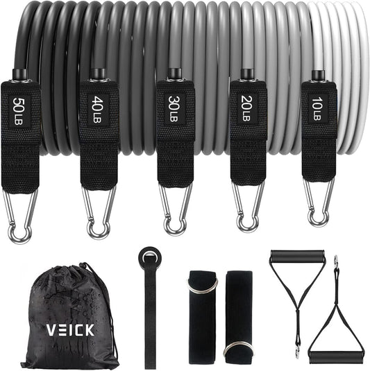 VEICK resistance bands, exercise bands, workout bands with handles for men and women (10-150 pounds, grey gradient)