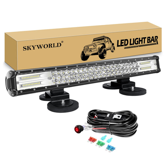 SKYWORLD 23 Inch 58 cm 324W Led Work Light Bar, Led Light Strip Automotive With 12V Wiring Harness, Strong Magnet Mounts for SUV Offroad ATV UTE Tractor Truck Car 4x4 Vehicles, 6000K White