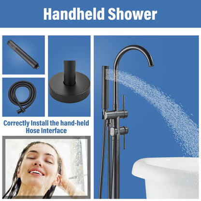 Rozin Freestanding Tub Faucet Black Bathroom Faucet with Hand Shower Floor Mount Bathtub Faucet 2 Handles 360° Rotate Shower Faucets for Tub