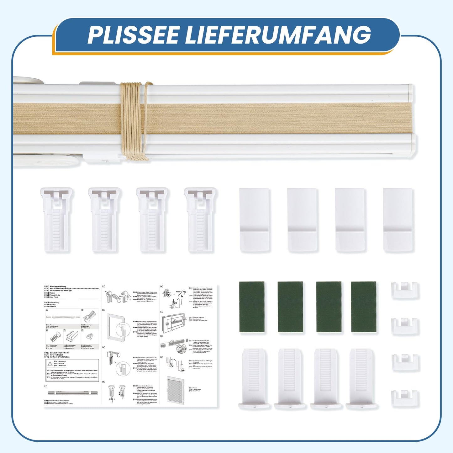 Pleated blind without drilling clampfix cream W75 x H120 cm, pleated blinds translucent and privacy blinds easyfix foldable blind with clamping bracket pleated blind sun protection for windows & doors