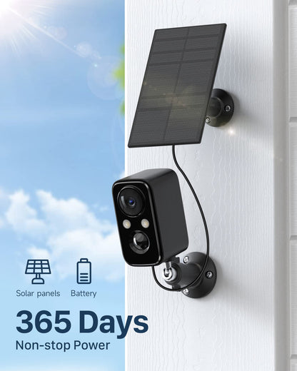 IHOXTX Outdoor Surveillance Camera with Battery and Solar Panel, Outdoor WiFi Camera with Colorful Night Vision, PIR Motion Detection, 2-Way Audio (black-2)