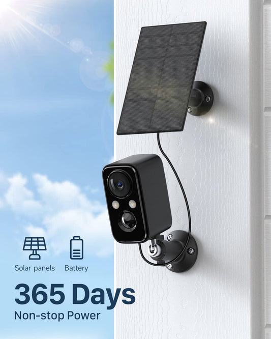 IHOXTX Outdoor Surveillance Camera with Battery and Solar Panel, Outdoor WiFi Camera with Colorful Night Vision, PIR Motion Detection, 2-Way Audio (black-2)