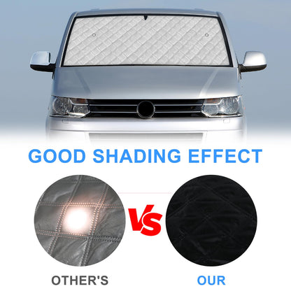 Sunshade Car Front Windshield Replacement for VW T5 T6 LWB, 8PCS Sunshade Windshield Protection Set, Internal Thermal Blind Window Set with Storage Bag, 100% Occlusion (8PCS-LWB)