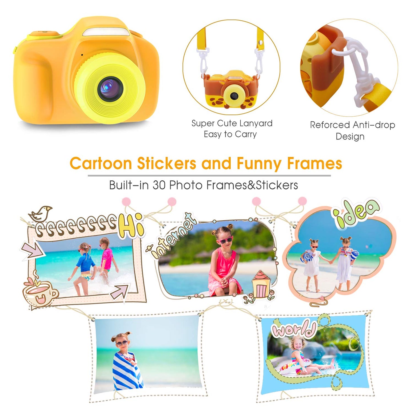 Kriogor Kids Camera, Digital Photo Camera Selfie and Video Camera with 16 MP/Dual Lens/2 Inch Screen/1080P HD/32G TF Card/9x Digital Zoom, Birthday Gift for Kids (Yellow)