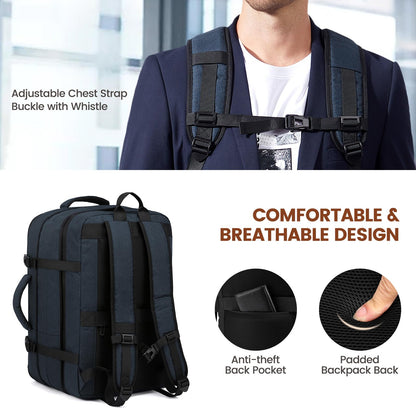 LOVEVOOK 30-40L backpack carry-on travel backpack for men and women, expandable business backpack, laptop backpack for 17.3 inches, anti-theft, blue.