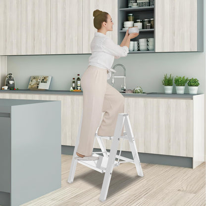 Owlstep Folding 2-Step Ladder, Lightweight Foldable Step Stool, Aluminum Footstool, Non-Slip Ladder with Folding Lock, Household Kitchen Step Ladder, Load Capacity up to 150kg, Black