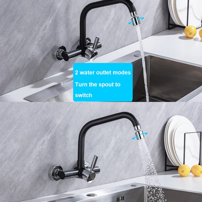 ONCE Wall Mounted Kitchen Faucet with 2 spray modes, Kitchen Faucet Wall Mounted with 360° swivel spout, Mixer Tap Wall Faucet with Modern Design, Black.