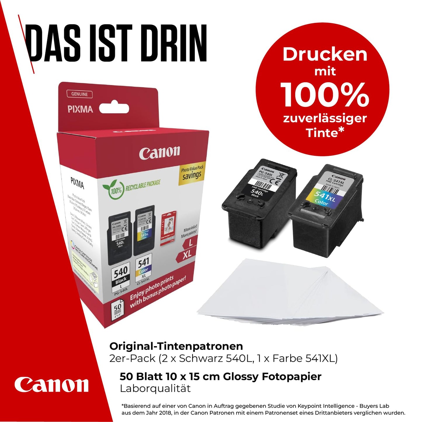 Canon Ink Cartridges & Paper Multipack - PG-540/CL-541XL Original Printer Cartridges 2-pack (1 x Black, 1 x Color) & 4x6 Photo Paper (50 Sheets)
