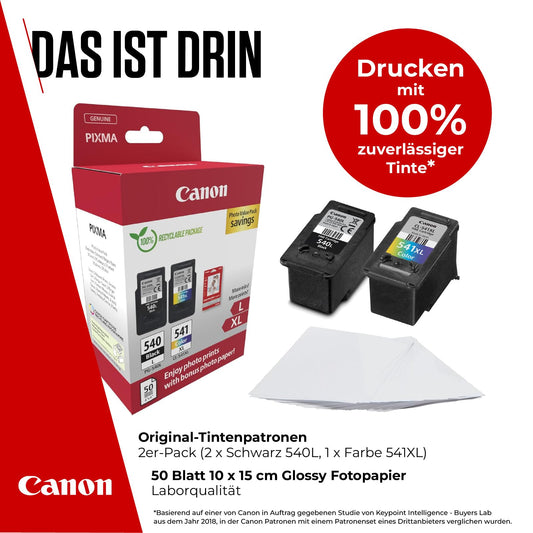 Canon Ink Cartridges & Paper Multipack - PG-540/CL-541XL Original Printer Cartridges 2-pack (1 x Black, 1 x Color) & 4x6 Photo Paper (50 Sheets)