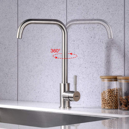 GRIFEMA kitchen faucet mixer 360° rotation - stainless steel kitchen faucet with high spout (271mm), sink mixer tap with G3/8'' connections, faucet with water column mode, brushed.