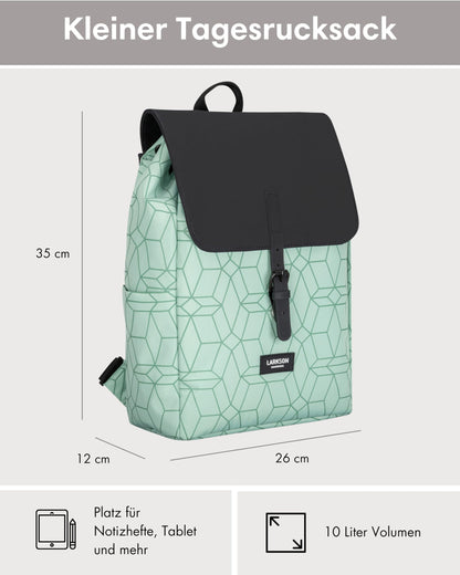 LARKSON Small Women's Backpack Mint Pattern - Ida - Small backpack for leisure, college, or city - With laptop compartment (up to 13 inches) - Elegant & sustainable - Water repellent