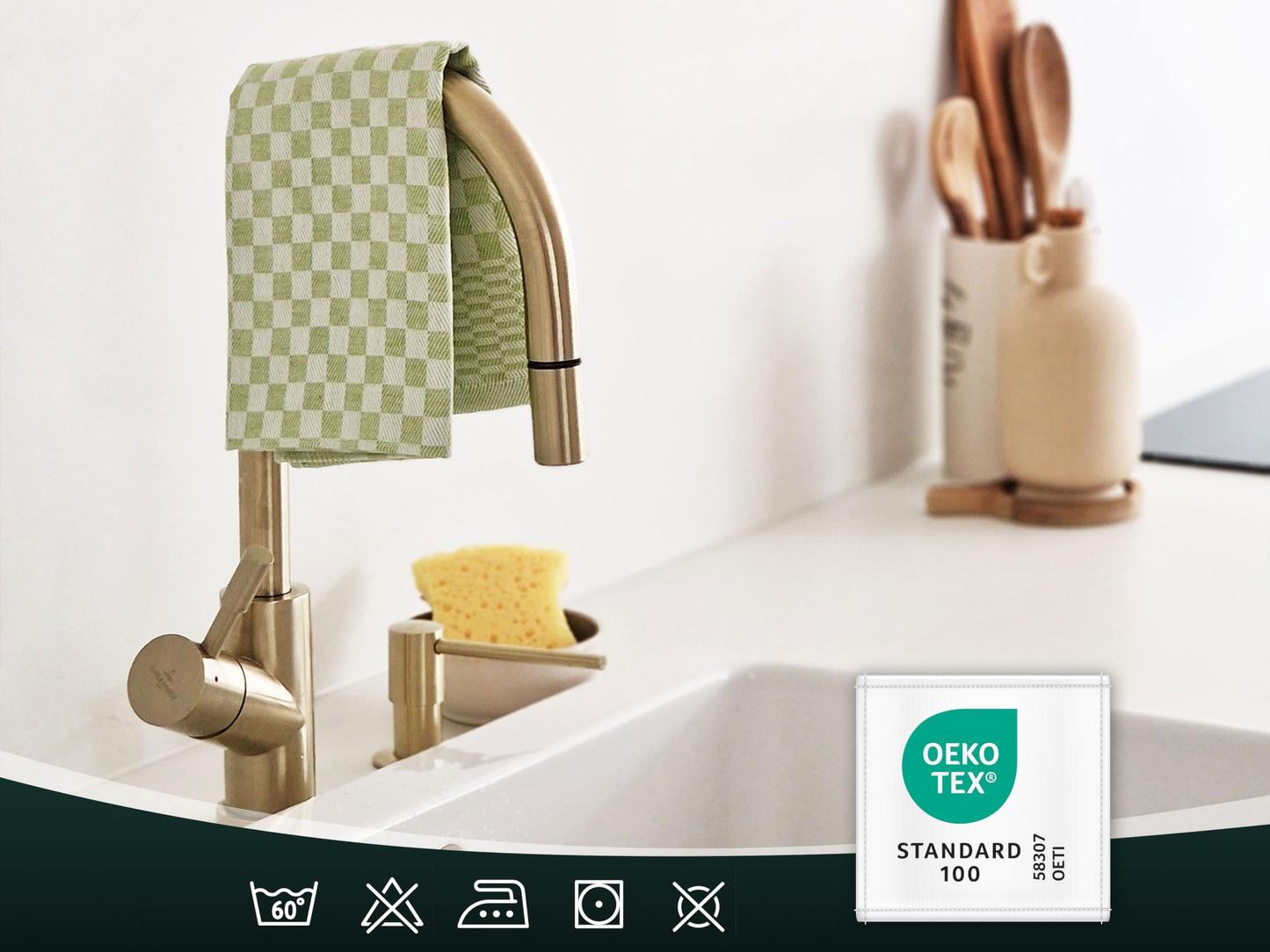 ZOLLNER 10 pack of dish towels made of cotton in 46x70 cm - super absorbent and sturdy kitchen towels - washable up to 60°C - in green checkered pattern - gastronomy quality - Oeko Tex® certified