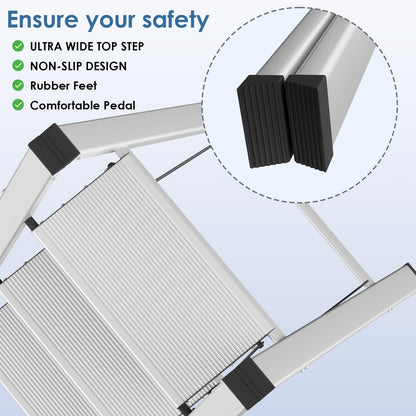 TLGREEN Aluminum Step Ladder 3-step Foldable Ladder Non-slip Standing Ladder Household Ladder Multifunctional Step Stool Easy to Store up to 150kg Load Capacity for Kitchen Household Outdoor Office Silver