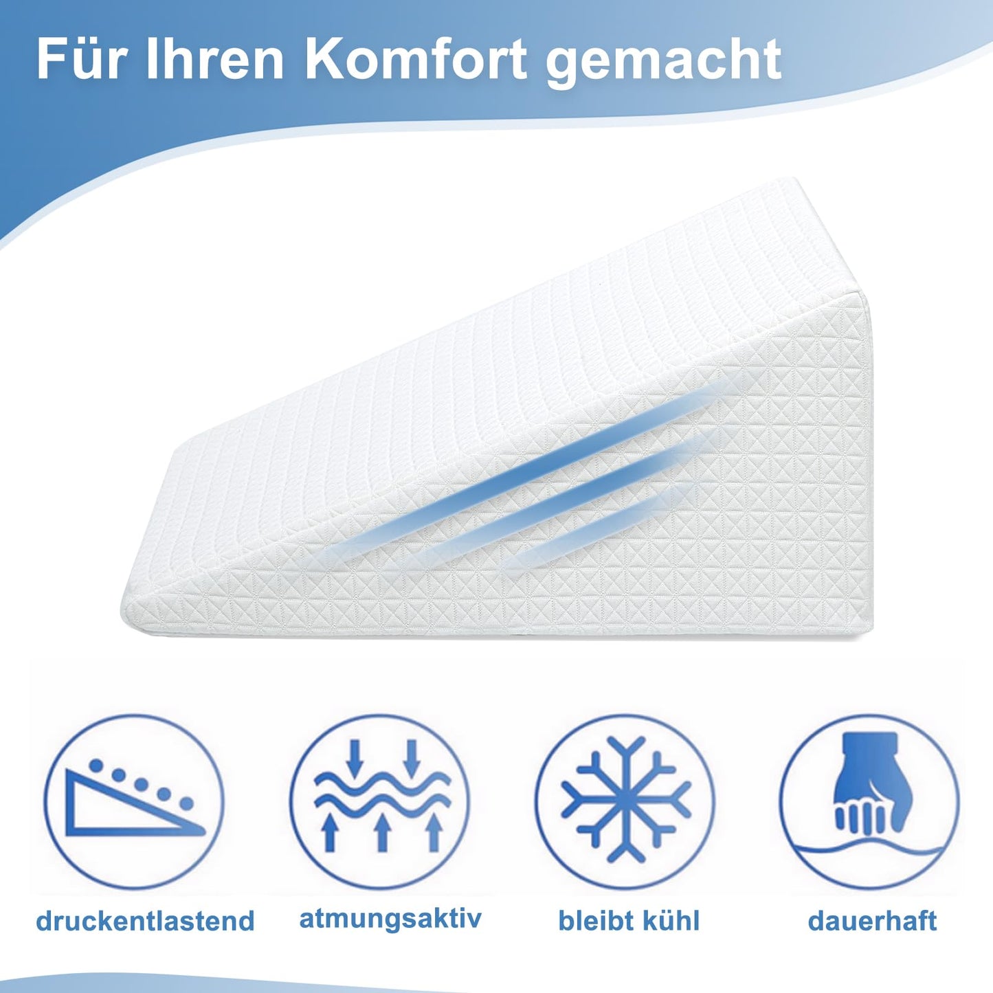 TANYOO Wedge Pillow Memory Foam and High-density Foam in double-layer structure Suitable for bed and sofa as leg pillow or backrest pillow ONE wedge pillow as reflux pillow