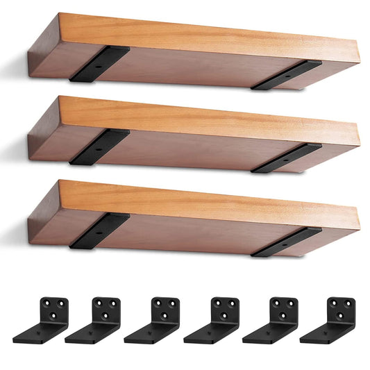 6 pieces of shelf brackets, heavy duty black shelf supports wall brackets support black metal L-bracket with mounting screws for living room | office | kitchen for shelves support (4"x6")
