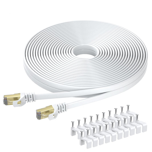 BUSOHE Cat 8 Ethernet Cable 20m, High Speed Gigabit RJ45 LAN Network Cable, 40Gbps 2000Mhz Internet Patch Cable Compatible with Router, Modem, PC, Laptop, Printer (white)