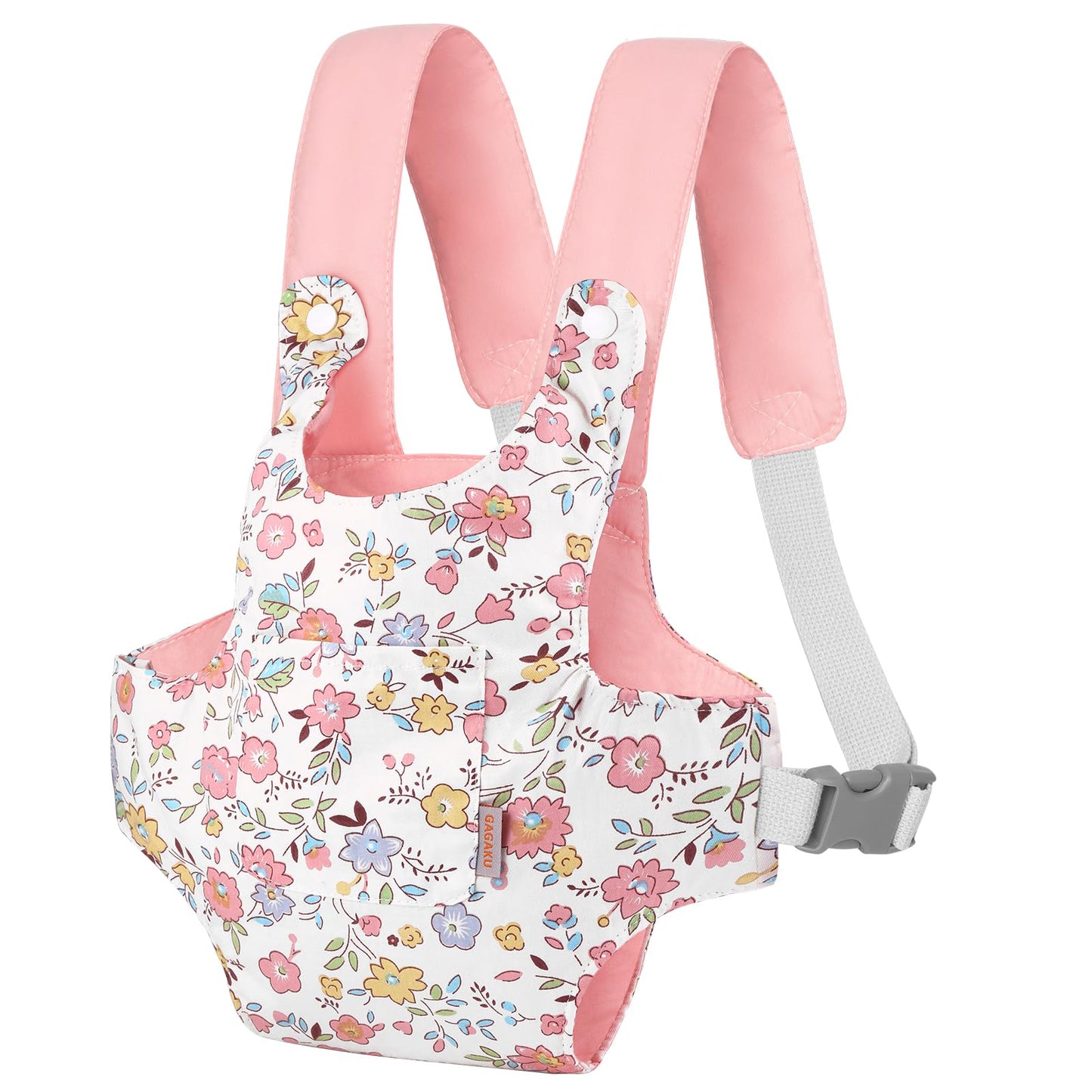 GAGAKU doll carrier for kids, adjustable straps, pink (peach blossom) - doll accessory for carrying dolls on belly.