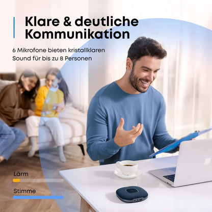 Anchor PowerConf S3 Bluetooth speakerphone features 6 mics, improved voice pickup, 24-hour call time, app control, Bluetooth 5, USB C, and compatibility with popular platforms. Ideal for home offices.