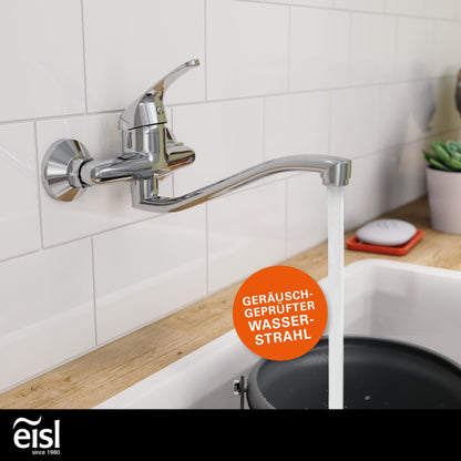 EISL 161EUROPE EUROPE Wall-mounted faucet Chrome, Wall-mounted sink faucet 360°, perfect for double sinks, Wall-mounted faucet, Wall-mounted faucet for kitchen/utility sink, Wall-mounted mixer tap.